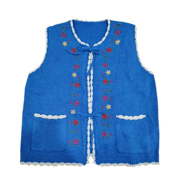 Getadme Embroiedry Flower Hollow Out Vest Top Women V neck Sleeveless Sweater Vest